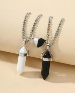 Collana con Ciondolo a Cuore in Acciaio Inox e Pietra Naturale per Coppie Innamorate 2 Pezzi/Set SN027 - Product Image 1