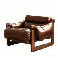 Chaise longue individuelle en bois massif et cuir ciré antique, pour la maison, la chambre ou comme fauteuil de loisirs