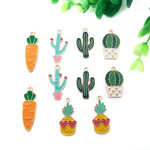 Surtido de Dijes Esmaltados de <span class=keywords><strong>Cactus</strong></span>, Piña y Zanahoria en Tono Dorado, Aleación de Zinc para Pulseras de Amantes de las Plantas - Product Image 4