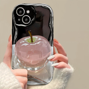 Funda Protectora para Teléfono Móvil con Diseño de Manzana de Cristal INS para <span class=keywords><strong>iPhone</strong></span> 16 15 17 <span class=keywords><strong>Pro</strong></span> Max <span class=keywords><strong>14</strong></span> 13 12, Carcasa con Patrón Crema - Product Image 4