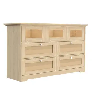 Rattan Furniture Wood Drawer Glass Cabinet Large Storage Rattan Chest Of Drawers