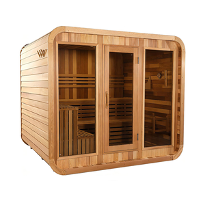 Sauna extérieur moderne en bois massif de pruche, imperméable, pour 4 à 6 personnes, de forme carrée, avec poêle électrique - Product Image 3