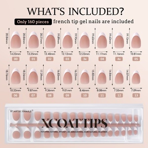 XCOATTIPS เล็บปลอม 160 ชิ้น คุณภาพสูง ขายส่ง เล็บปลอมทรงอัลมอนด์สั้น เนื้อเจลนิ่ม ปิดเต็มเล็บ X Coat สีน้ำตาล ปลายเล็บแบบฝรั่งเศส กดติดง่าย - Product Image 6