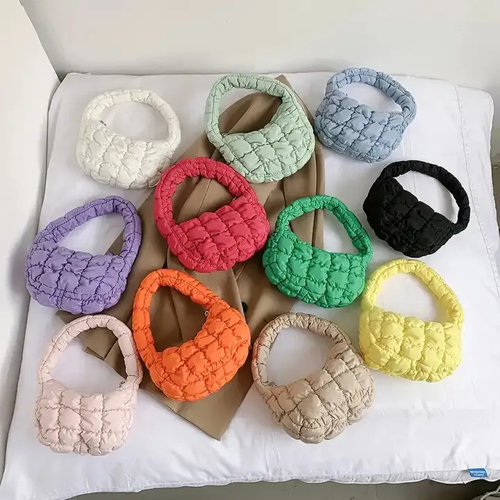 Tas Tote quilt elegan untuk wanita, tas bahu Padding ringan, tas tangan Mini, tas awan bawah lengan berlipat