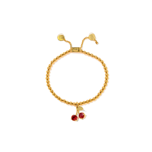 Fashion Beaded <b>Bracelet</b> 316L Stainless Steel PVD Gold Plating <b>Red</b> Cherry Charm Women's Jewelry - Product Image 2