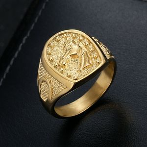 Men's Gold Plated Horse Head <b>Ring</b> Stainless Steel Animal Zodiac Jewelry Gift Size US - Product Image 1