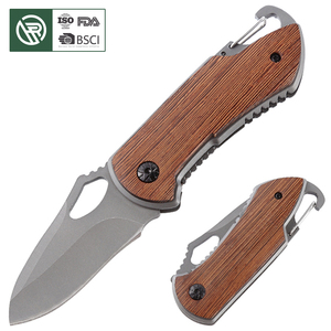 سكين Bochen قابل للطي بمقبض خشبي حلقة تسلق للصيد والتنزه حقيبة ظهر صغيرة سكين جيب EDC للبقاء على قيد الحياة للتخييم والدفاع عن النفس - Product Image 1