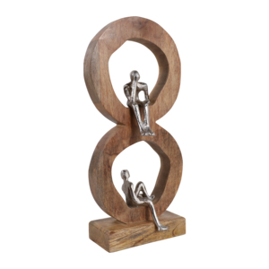 Scultura con due cerchi di legno e figure in metallo per decorazione d'interni - Product Image 2