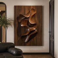 Sculpture murale en bois artisanale pour le salon, décoration murale de luxe, décoration murale abstraite en bois massif