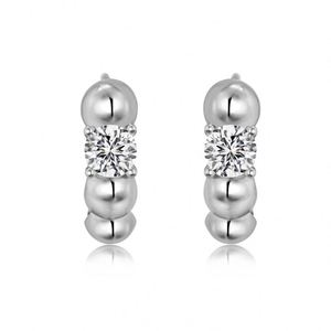 Dylam Personalized Statement 925 Sterling <b>Silver</b> Round Beads 5A Zirconia Croissants <b>Clip</b>-on Hoop Earrings Fine Jewelry Earrings - Product Image 1
