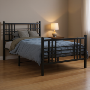 Struttura Letto Singolo in Acciaio Nero, Design Tradizionale, Letto in Metallo Stabile, Arredamento Camera da Letto - Product Image 2