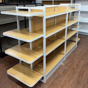 Scaffali Espositivi ZD a Doppio Lato <span class=keywords><strong>in</strong></span> Metallo e <span class=keywords><strong>Legno</strong></span> per Supermercati, Scaffalature Autoportanti con 50 Ripiani - Product Image 1