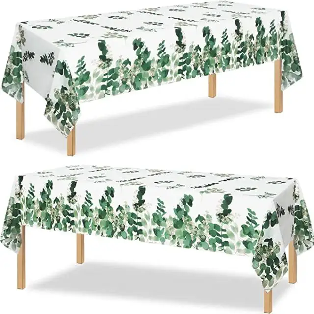 Green pattern on white background plastic disposable dining table cover party table cloths disposable non woven table cloth roll