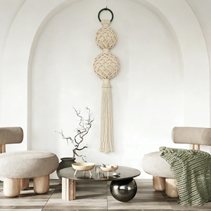 Decoración de Pared de Macramé Roja Tejida a Mano con Borla Individual Esférica, Decoración para el Hogar, para Sala de Estar, Boda - Product Image 5