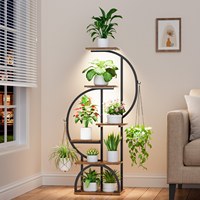 Support pour plantes avec lampe de culture LED à spectre complet à 2 têtes, étagère d'angle double arc en bois et métal de 47 pouces, étagère intérieure