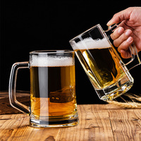 Vente en gros d'usine, différents designs avec logo personnalisé, mugs à bière en verre par sublimation, verre à bière avec poignée