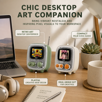 Tiivoo-2 Divoom Speaker TV Vintage Layar Pixel Art Radio FM Teleskopik Dua Warna Dekorasi Meja