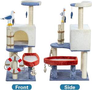 Arbre à chat nautique : tour de mouette avec poteaux à gratter, poisson jouet, <span class=keywords><strong>habitat</strong></span> en peluche ; aire de jeux pour chatons d'intérieur - Product Image 2
