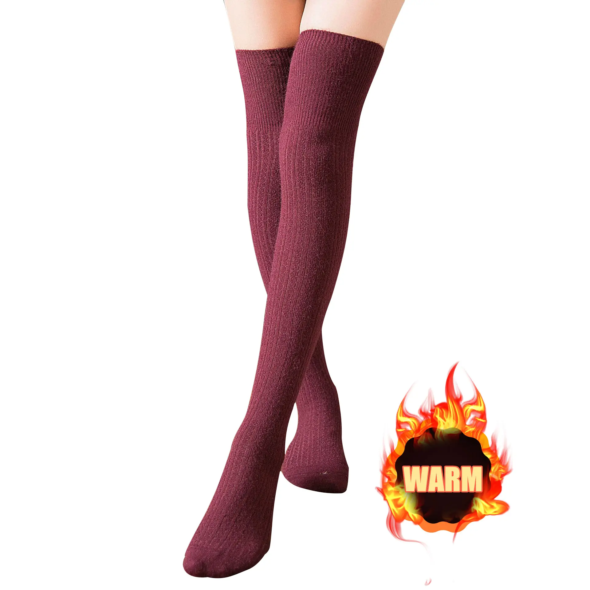 Black Gray Anti Slip Winter Warm Women Long Over The Knee Thick Thigh High Wool Socks
