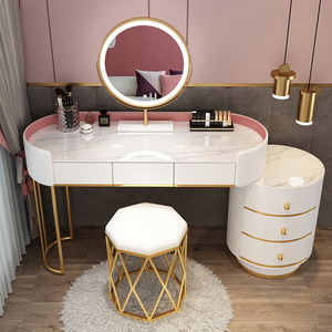 <span class=keywords><strong>Commode</strong></span> moderne pour chambre à coucher, table de maquillage simple avec miroir LED, meubles de coiffeuse, plateau en pierre - Product Image 2