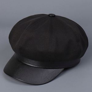 หมวกเบเร่ต์หนัง PU รุ่นใหม่ประจำปี 2025 สำหรับฤดูใบไม้ร่วงและฤดูหนาว สไตล์ยูนิเซ็กส์  ขอบหมวกทำจากผ้าทวิลล์ขัดเงา สไตล์อังกฤษลำลอง หมวกทรงนิวส์บอย - Product Image 6