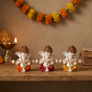 Statue de Ganesh Mukut multicolore artisanale Nirmala |   Idole traditionnelle du dieu Ganesha en résine colorée |   Tableau religieux indien - Product Image 1