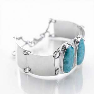 Unique 925 Sterling Silver Larimar Handmade Cuff Bracelet-Wedding Party & Gift - Product Image 1