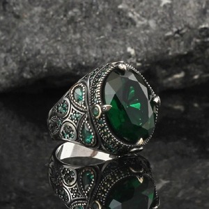 Anello di pietra preziosa di lusso della fabbrica anello in lega retrò Punk antico argento placcato Punk modello nero zircone classico da uomo - Product Image 2