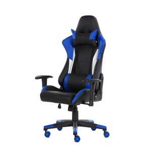 Poltrona minimalista nera E blu sedia da corsa comoda E-sport in pelle sintetica per uso ufficio o Desktop - Product Image 3