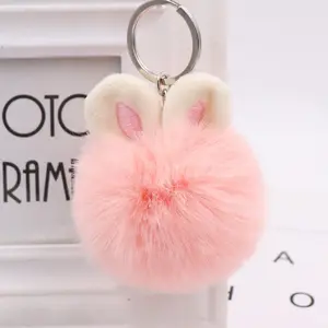 Bán buôn đến cho Túi xe quyến rũ dễ thương Faux Thỏ lông Puff bóng vòng chìa khóa Bunny Tai POM Móc chìa khóa