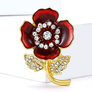2025 émail rouge fleur coquelicot broche strass cristal fleur alliage broches britannique Souvenir broche broche - Product Image 1