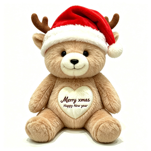 Oso de peluche navideño personalizado con cuernos de reno, oso de peluche con gorro de Papá Noel y cuernos, oso navideño con cuernos de reno. - Product Image 1