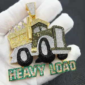 Iced out bling 5a cz perhiasan pria laki-laki penuh beban berat truk uang bentuk mobil hip hop liontin