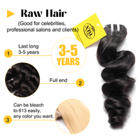 Mechones de Cabello Humano Virgen Indio Natural con Ondas Sueltas, Cabello Sin Procesar de un Solo Donante