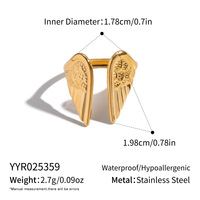 Bague ouverte en forme d'aile d'ange plaquée or 18 carats, en acier inoxydable, réglable