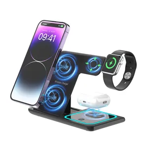 Portable LED 3-in-1 Quick Charger Cell Phone Holder Magnetic Suction Wireless Charger