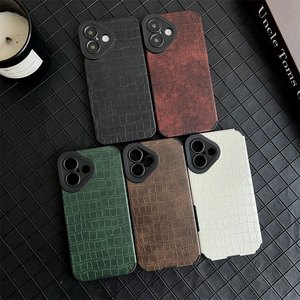 Custodia di protezione per lenti in pelle sintetica moda Croco Texture per <span class=keywords><strong>iPhone</strong></span> 16 15 14 13 12 11 Pro <span class=keywords><strong>XR</strong></span> X XS Max 8 7 Plus <span class=keywords><strong>Cover</strong></span> in TPU morbido opaco - Product Image 1