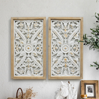 ART NEST JMRS00205 Décoration Murale Personnalisée Artisanat Rustique en Bois MDF Sculpté Plaques Murales Rectangulaires à Suspendre Lot de 2 Scéniques