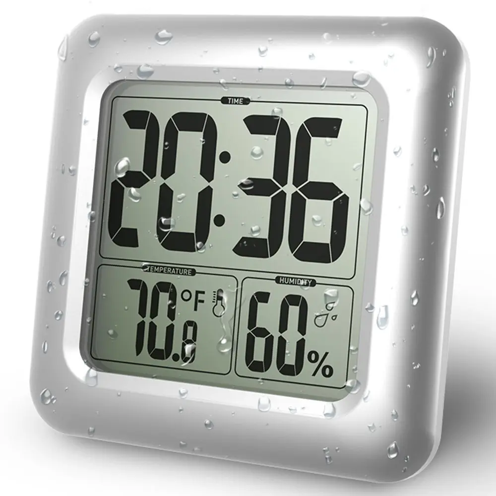 Digital Bathroom Shower Wall Clock Waterproof for Water Spray Temperature,Seconds Counter, Moisture Proof, Large Display