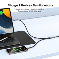 Kabel Pengisian Daya 2 in 1 Tipe C PD 100W Pengisian Cepat untuk Kamera Komputer MacBook dengan Pemisah Daya dari Paduan Aluminium.