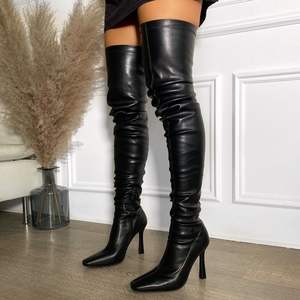 JB004 <span class=keywords><strong>Stivali</strong></span> Sopra il <span class=keywords><strong>Ginocchio</strong></span> da <span class=keywords><strong>Donna</strong></span> alla Moda con Tacco Alto Arricciati per l'Inverno - Product Image 2