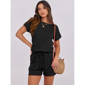 Romper For Women Summer Casual One Piece Short Sleeve Crew Neck Elastic Waist Loose Fit Beach Vacation Outfit 100% Polyester - Product Image 2