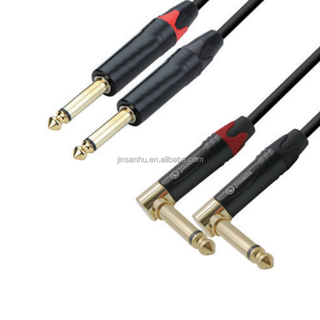 2 to 2 6.35mm 1/4" TS Mono Audio Cable, Dual Straight to Right Angle 6.35 Instrument Cable for Mixer, Amplifier & Stage Audio