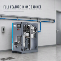 Compresseur à vis à injection d'huile Atlas Copco GA15 VSD+ FF toutes fonctions avec contrôleur NEOS NEXT et design en armoire verticale