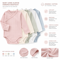 Groothandel op maat gemaakte pointelle rib katoenen lange mouwen kimono baby romper zachte newborn wikkel baby onesie voor alle seizoenen