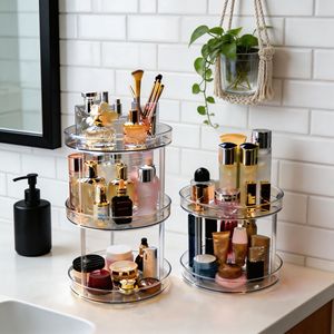 Rotating Cosmetic <b>Storage</b> <b>Box</b> Pet <b>Material</b> Desktop Organizer For Makeup And Skincare Home Bathroom Use - Product Image 2