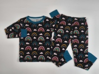Ensemble pyjama 2 pièces pour enfants, imprimé patchwork floral, manches longues à revers orange, doux, pour la nuit et la maison, pour tout-petits