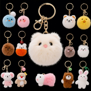 Peluche personnalisée Kawaii Fluffy couleur boule de fourrure porte-clés boules pompon porte-clés pompon pour les femmes - Product Image 2