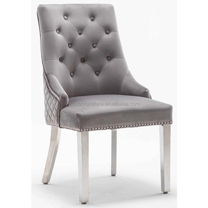 Patterned Gold Chrome Legs Tufted <strong>Back</strong> Velvet Dining <strong>Chair</strong> With lion <strong>Knocker</strong> Pattern <strong>Back</strong> - Product Image 2