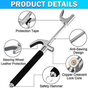 Serrure de <span class=keywords><strong>volant</strong></span> de voiture <span class=keywords><strong>antivol</strong></span> à 3 touches avec poignée télescopique Pédale en acier Dispositif de sécurité pour voiture - Product Image 2